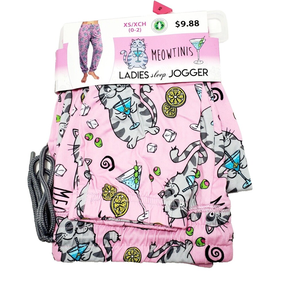 Ladies Sleep Jogger Size XS 0/2 Graphic Meowtinis Pink Briefly Stated NWT